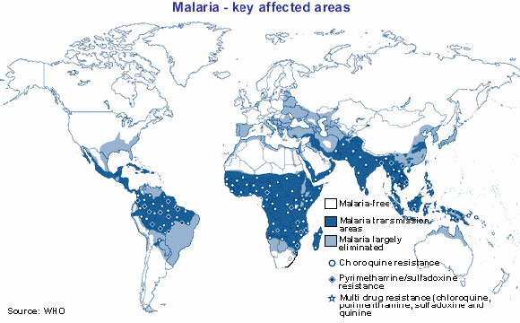 Распространение малярии в мире